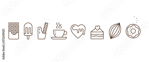 Vector art of chocolate desserts and sweets line icons for menu