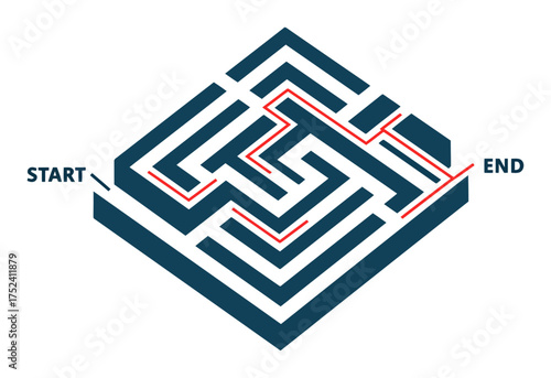 Simple Maze Vector, Start to Finish, Minimalist Design