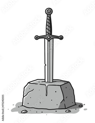 Modern Excalibur Sword in Concrete Vector Art - Minimalist Legend