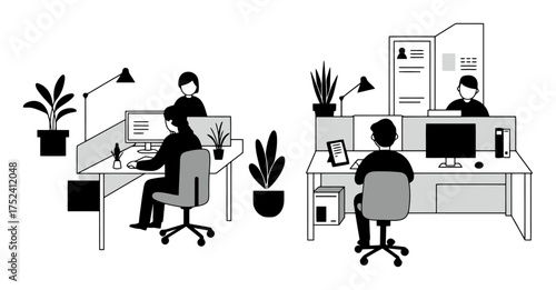 Minimalist Office Scene Vector, Separable Elements