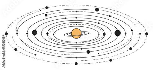 Minimalist Solar System Vector Art - Clean Elliptical Planet Orbits