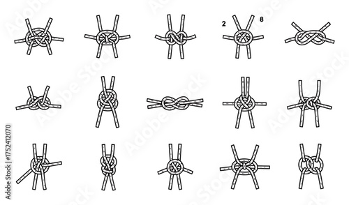 Minimalist Rock Climbing Knot Icons: Figure 8, Clove Hitch, Vector Graphics