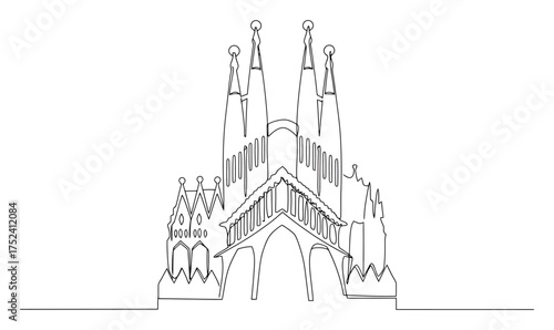 Single-Line Sagrada Familia Minimalist Vector - Continuous Line Art Architecture