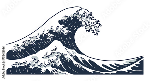 Japanese Woodblock Ocean Wave Vector Art - Minimalist Design