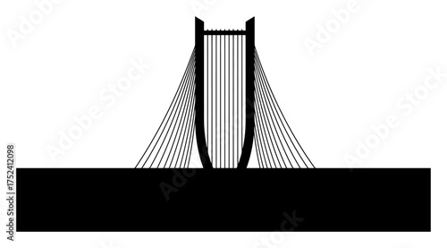 Minimalist Suspension Bridge Harp Vector Art, Clean Lines, High Contrast Design