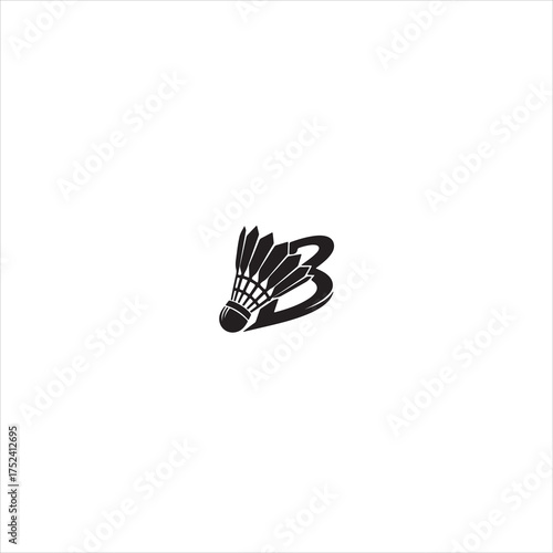 Dynamic badminton player silhouette with shuttlecock and rackets