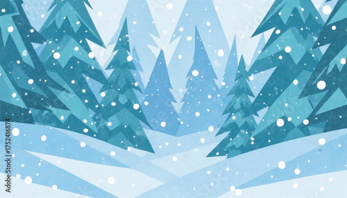 Winter forest landscape with snow-covered trees and mountains  