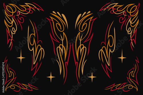 Pinstripe design set for muscle car, custom motorcycle or paint, line art design for livery element set