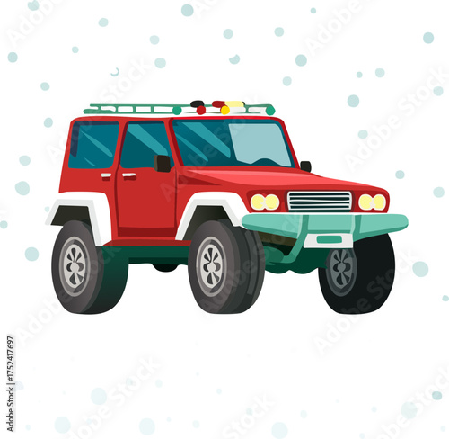 karda 4x4 bir arabanın vektör çizimi 