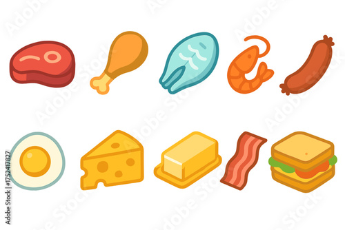 Food and cooking icon set. delicious flat icons for culinary creations and meal planning