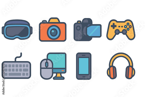 Technology, gadgets flat icon set. electronics, devices, tech icons flat collection