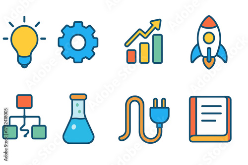 Business startup flat icon set. growth, innovation, productivity icons for entrepreneurs