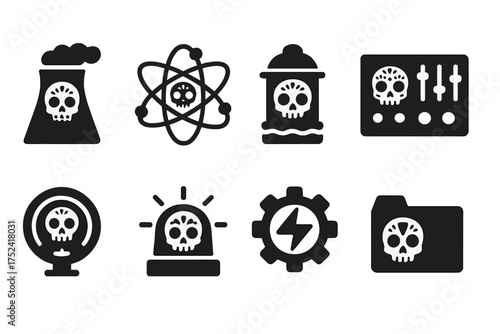 Skull silhouette icon set. halloween and danger symbols silhouette collection