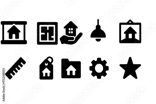 Real estate solid icon set: home, housing symbols for property marketing