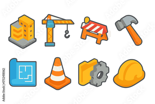 Construction site flat icon set. tools, equipment, building icons flat collection