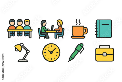 Office, business flat icon set. work environment, productivity icons flat collection.