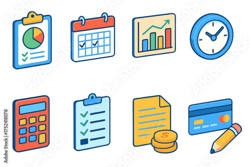 Office productivity icon set. task management and finance flat icons collection