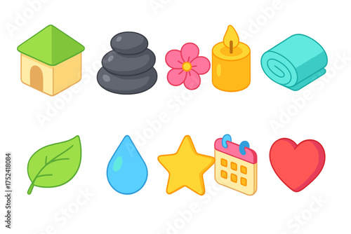 Spa and wellness icon set. relaxation, meditation, 3d style icons collection