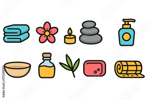 Spa and wellness flat icon set. relaxation, beauty, health icons flat collection