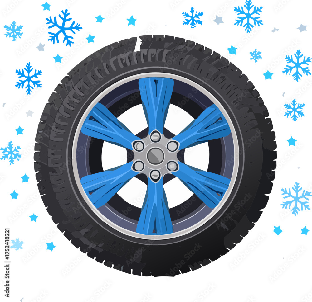 Fototapeta premium car wheel isolated on white,kar taneleri arasında kar lastiği 
