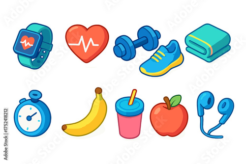 Fitness and wellness 3d icon set. exercise, health, sport icons 3d collection