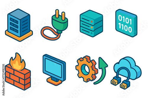 Technology, network 3d icon set. cybersecurity, digital elements collection in 3d