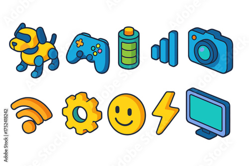 Technology and gadget icon set. colorful flat style icons for devices and tech.