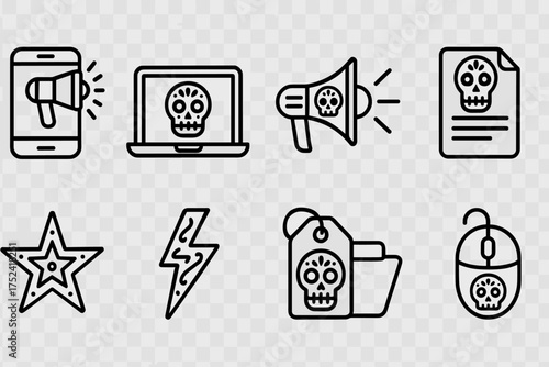 Halloween, skull outline icon set. spooky, festive decor icons for seasonal use