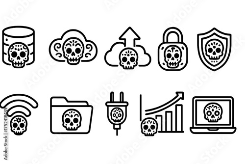 Day of the dead outline icon set. dia de muertos celebration, skull symbols collection