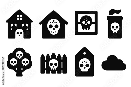 Halloween silhouette icon set. spooky, skull, haunted symbols in silhouette style.