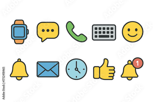 Communication, messaging flat icon set. essential contact, chat icons collection