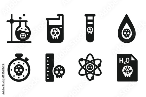 Chemical hazard solid icon set. lab safety, dangerous substances icon collection