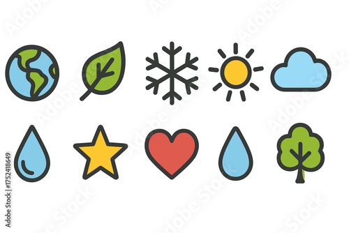 Weather and nature icon set. flat eco, climate, environment icon collection