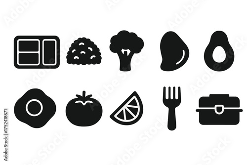 Food and cooking solid icon set: culinary essentials for kitchen and dining