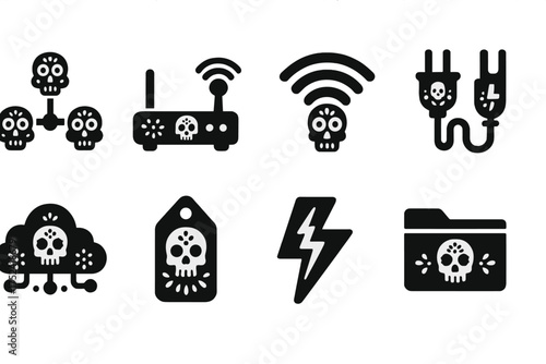 Day of the dead filled icon set: tech, nature, holiday symbols collection