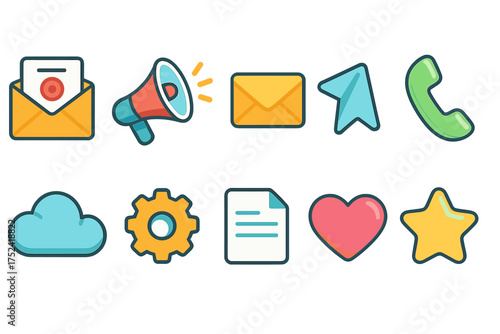 Communication flat icon set. messaging, mailing, online conversation icons collection.