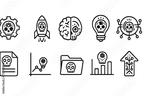 Artificial intelligence outline icon set. ai, technology, brain, data, innovation icons