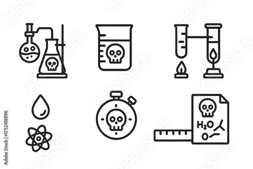 Chemistry lab safety solid icon set. hazard and caution symbols collection