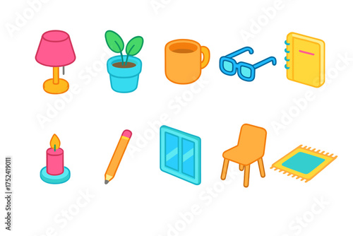 Home and office icon set. colorful, flat icons for everyday essentials