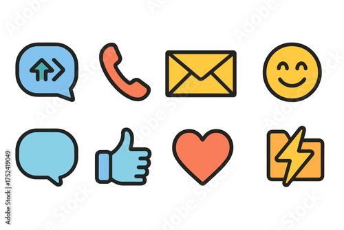 Communication, messaging flat icon set. chat, call, email symbols in flat style