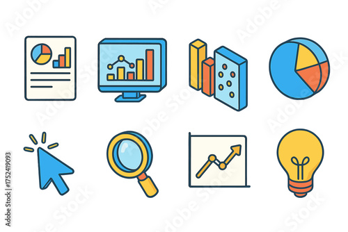 Business, analytics flat icon set. marketing, data visualization icons flat collection