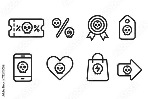 Halloween discount icon set. shopping and sale linear icons for spooky promotions