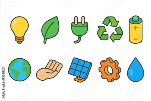 Renewable energy, eco outline icon set. sustainable power, environment, green energy icons