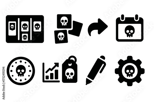 Gambling, casino solid icon set. slots, cards, poker flat icon collection
