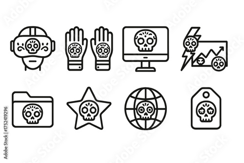 Day of the dead line icon set. dia de los muertos symbols in outline style.
