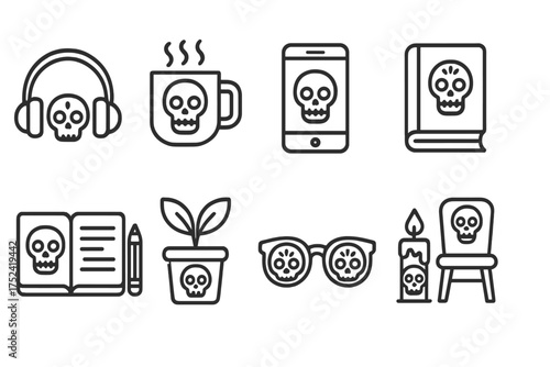 Halloween themed outline icon set for spooky celebrations and party planning