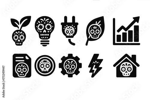 Day of the dead filled icon set. sugar skulls and mexican festival icon collection.
