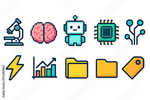 Technology and science icon set. innovation and ai flat icons collection