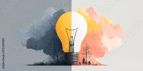 Light bulb illustrating two opposing environmental thoughts