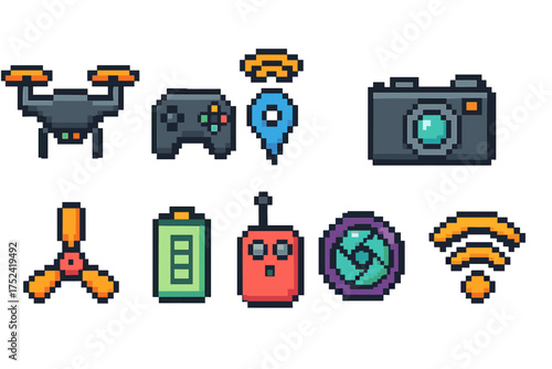Drone, technology 3d icon set. gadgets and communication elements 3d collection